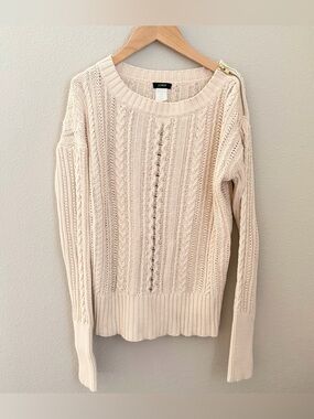 J. Crew Cream Cable-Knit 100% Cotton Sweater with Shoulder Zip - XS